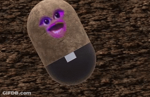 A Potato With A Purple Face And A White Belt GIF