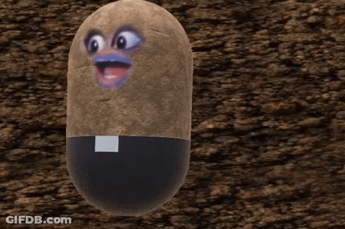 A Potato With A Surprised Face Is Wearing A Black Belt GIF