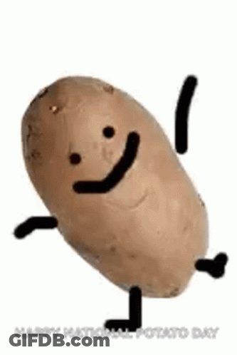 A Potato With Arms And Legs Is Dancing With A Face On It . GIF