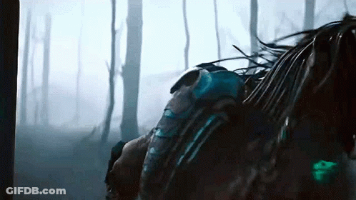 A Predator Is Walking Through A Foggy Forest In A Movie . GIF