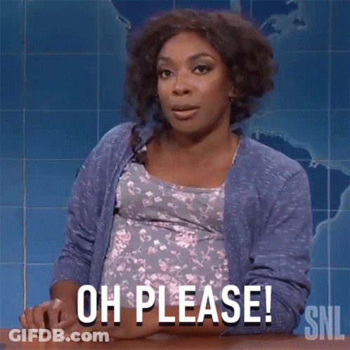 A Pregnant Woman Is Sitting At A Desk And Says Oh Please ! GIF