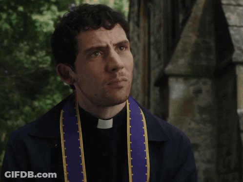A Priest Wearing A Purple And Yellow Stole With A Cross On It GIF