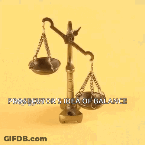 A Prosecutor 'S Idea Of Balance Is Shown With A Person 'S Finger On The Scales . GIF