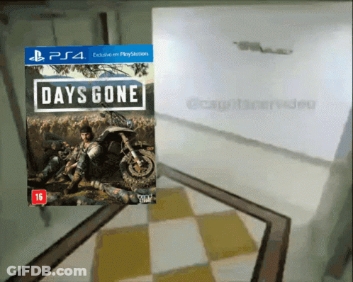 A Ps4 Game Called Days Gone Sits On A Checkered Floor GIF