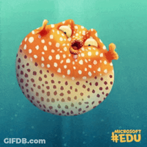 A Puffer Fish Is Floating In The Ocean With A Microsoft #Edu Logo In The Background GIF