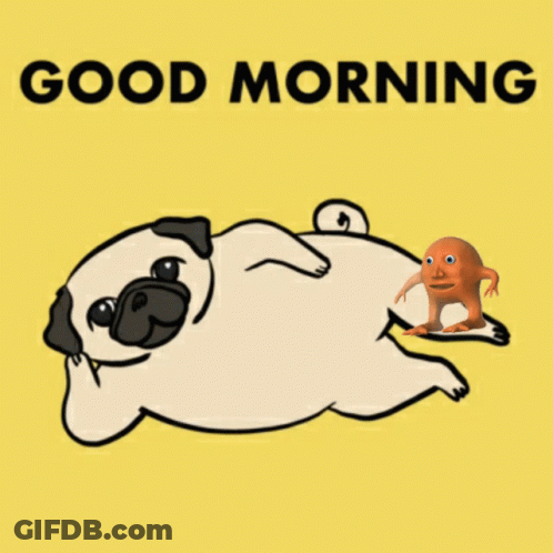 A Pug Dog Is Laying Down Next To A Cartoon Egg With Arms And Legs GIF