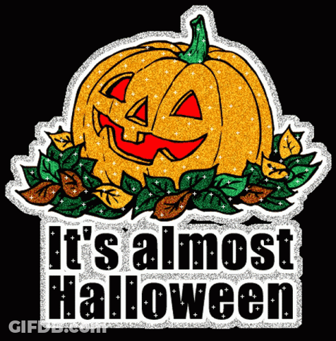 A Pumpkin With Leaves And The Words It 'S Almost Halloween GIF