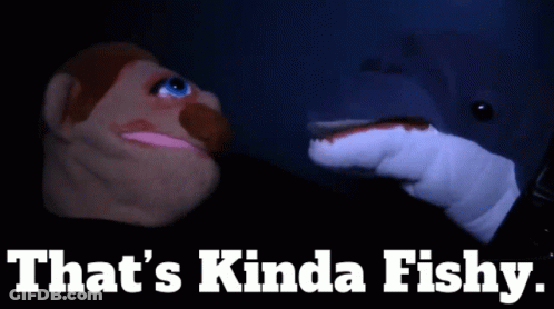 A Puppet And A Dolphin With The Words That 'S Kinda Fishy GIF