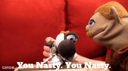 A Puppet Is Holding A Stuffed Animal And Says You Nasty You Nasty GIF