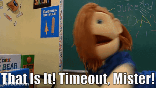 A Puppet With The Words That Is It Timeout Mister GIF