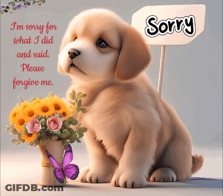 Puppy Holding Sorry Sign GIF
