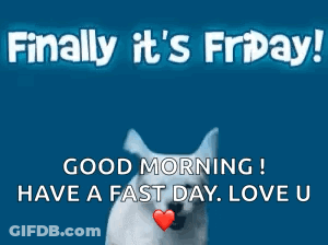 A Puppy Is Jumping In The Air With The Words Finally It 'S Friday GIF