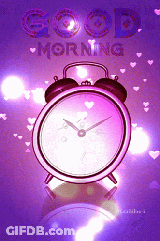 A Purple Alarm Clock Is Surrounded By Hearts And The Words Good Morning GIF