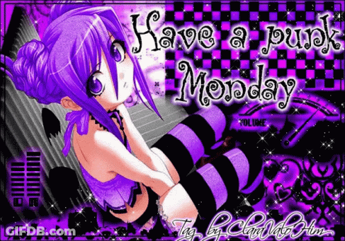 A Purple And Black Anime Girl With The Words Have A Punk Monday Written On It GIF