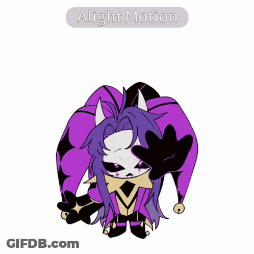 A Purple And Black Cartoon Character Says Hello In A Purple Hat GIF
