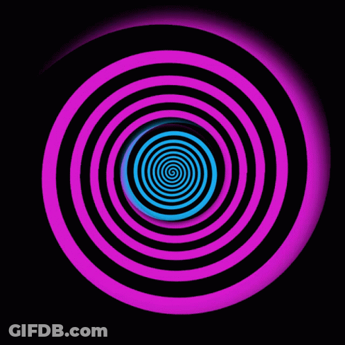 A Purple And Black Hypnotic Spiral With A Blue Center GIF