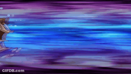 A Purple And Blue Background With A Cartoon Character In The Middle GIF