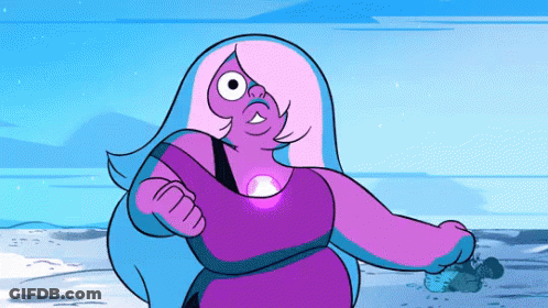 A Purple And Blue Cartoon Character With A Pearl In Her Chest GIF