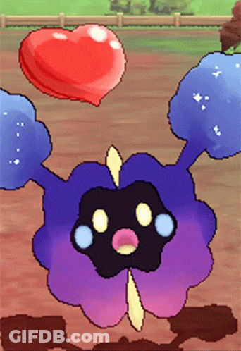 A Purple And Blue Cartoon Character With A Red Heart In The Air GIF