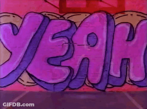A Purple And Blue Graffiti Wall With The Word Yeah Written On It GIF