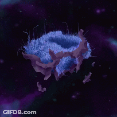 A Purple And Blue Jellyfish Floating In The Space GIF