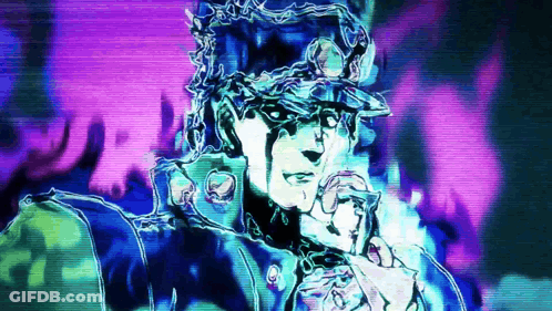 A Purple And Blue Painting Of A Man With A Hat GIF