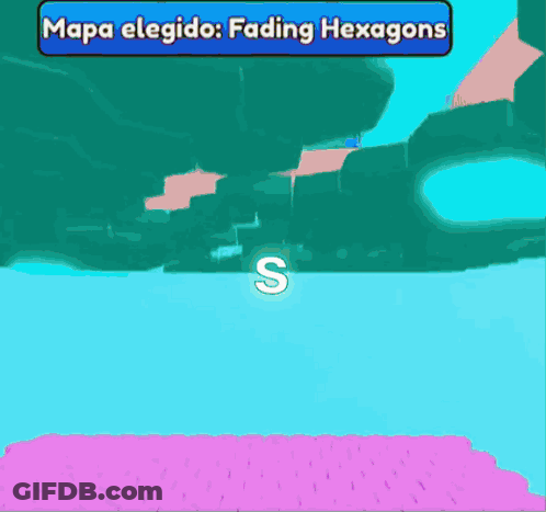 A Purple And Blue Screen With The Words Mapa Elegido Fading Hexagons Slimt GIF