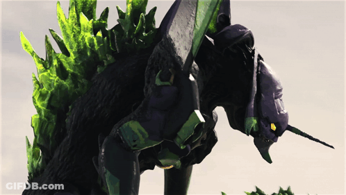 A Purple And Green Monster With A Sword In Its Hand GIF