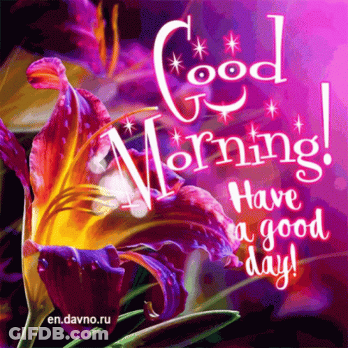 A Purple And Orange Flower With The Words Good Morning Have A Good Day GIF