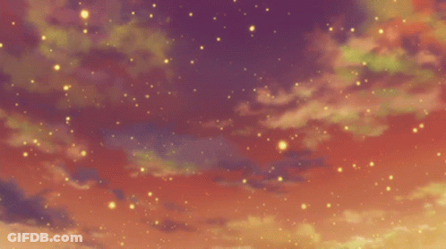 A Purple And Orange Sky With Lots Of Stars GIF