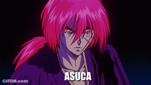 A Purple And Pink Anime Character With The Name Asuca GIF