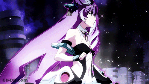 A Purple And White Anime Character With A Very Long Hair GIF