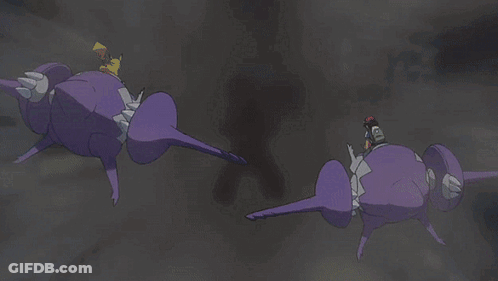 A Purple And White Cartoon With The Words Dialgas Jumpscare On It GIF