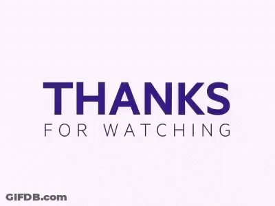 A Purple And White Logo That Says `` Thanks For Watching '' On A White Background . GIF