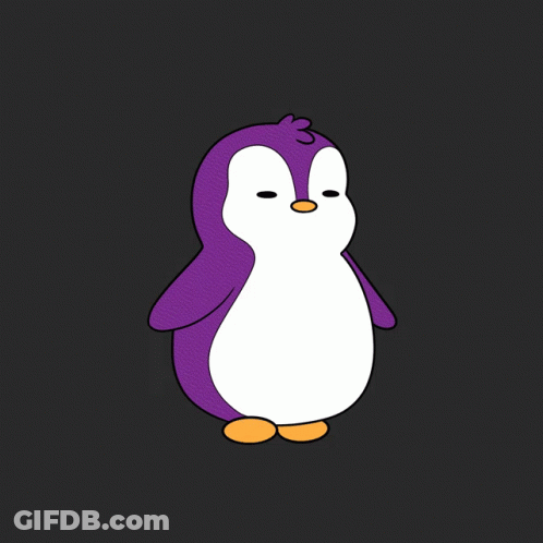 A Purple And White Penguin With Orange Feet On A Black Background GIF