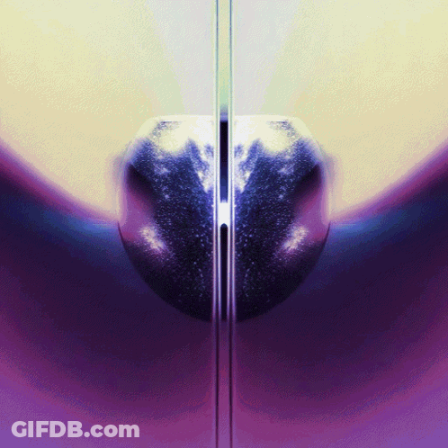 A Purple And Yellow Background With A Sphere On It GIF