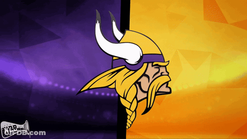 A Purple And Yellow Background With A Viking On It GIF