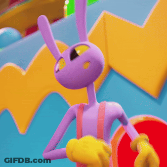 A Purple And Yellow Cartoon Character Giving A Thumbs Up Sign GIF