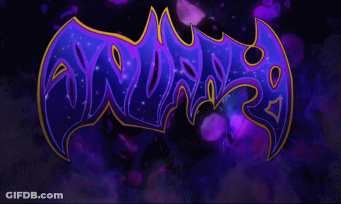 A Purple And Yellow Drawing Of A Bat On A Purple And Black Background GIF