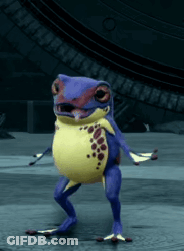 A Purple And Yellow Frog Is Dancing In A Video Game GIF