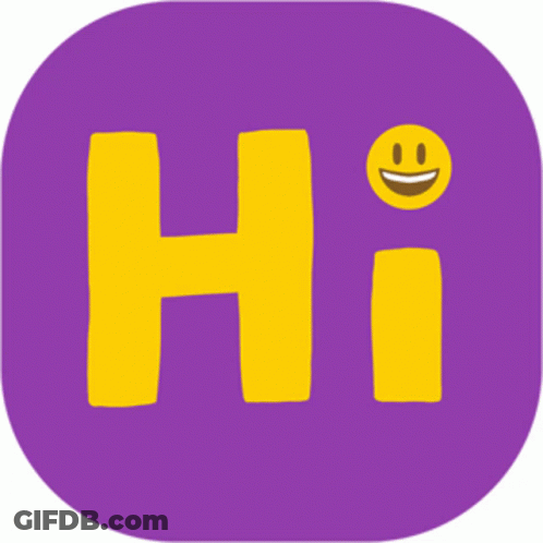 A Purple And Yellow Hi Sign With A Smiley Face GIF