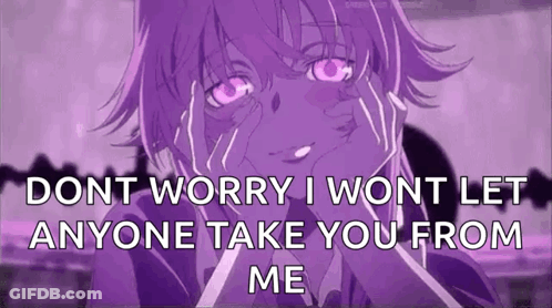 A Purple Anime Character With A Quote That Says " Dont Worry I Won T Let Anyone Take You From Me " GIF