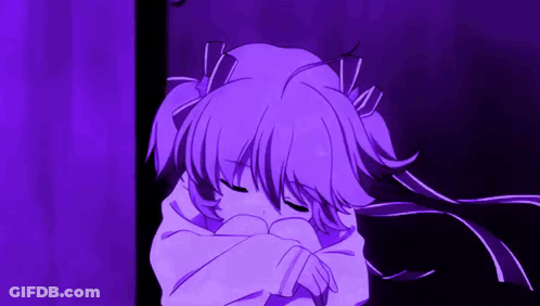 A Purple Anime Girl With Pigtails Is Sleeping In A Purple Room GIF
