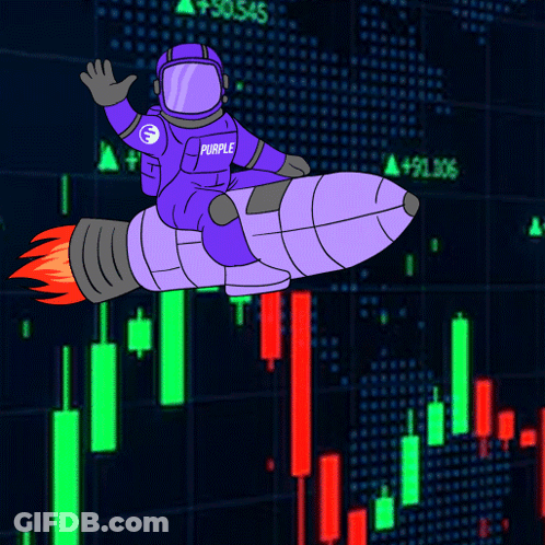 A Purple Astronaut Is Flying On A Rocket With The Words Boing Boing Written Below Him GIF