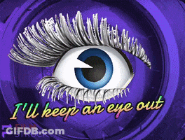 A Purple Background With A Blue Eye And The Words " I 'Ll Keep An Eye Out " Below It GIF
