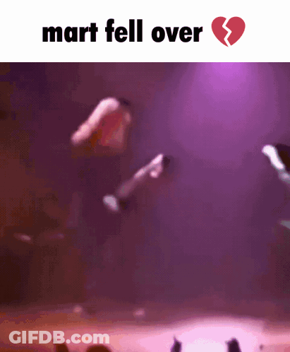 A Purple Background With A Broken Heart And The Text Mart Fell Over GIF