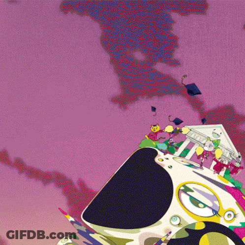 A Purple Background With A Bunch Of Cartoon Characters GIF