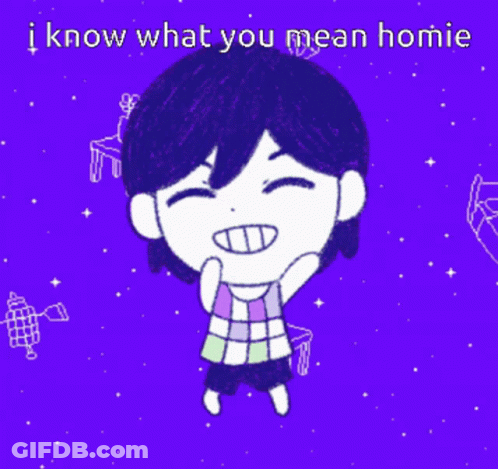 A Purple Background With A Cartoon Character And The Words I Know What You Mean Homie GIF