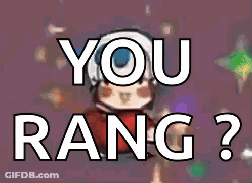 A Purple Background With A Cartoon Character And The Words " You Rang " GIF