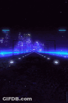 A Purple Background With A City In The Distance GIF